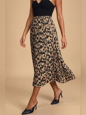 Kate Spade Pleated Leopard Print Midi Skirt Size S